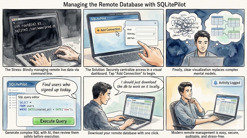 The SQLitePilot Story Comic Strip